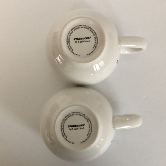 Starbucks Set Of Two White Round Barrel Silver Lettering 14oz. 2014 Coffee Mugs - Picture 8 of 13